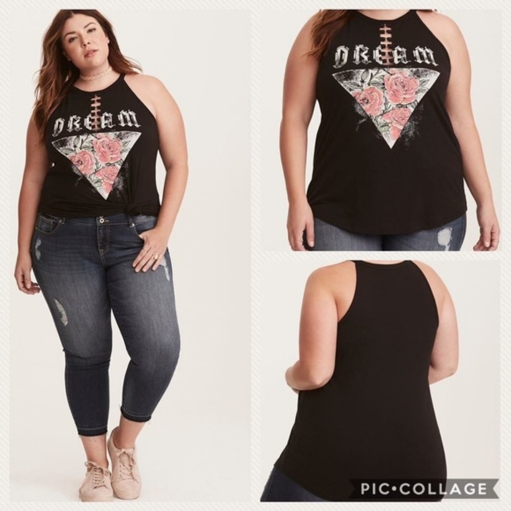 TORRID Dream Rose O Ring Tank Top Black Size 0